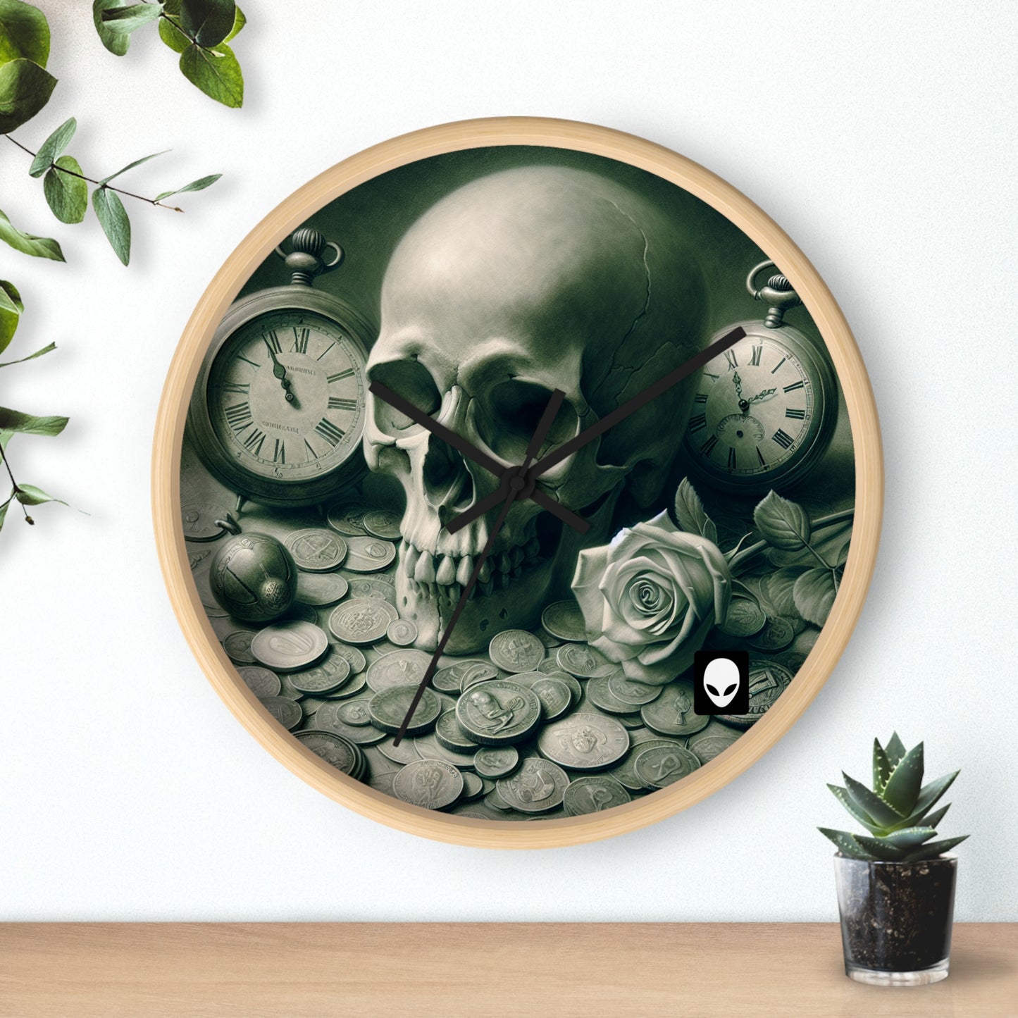 "Lingering Decay" - El reloj de pared alienígena estilo de pintura Vanitas