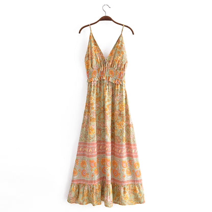 Spring Rayon Positioning Floral Flounce Tassel Dress