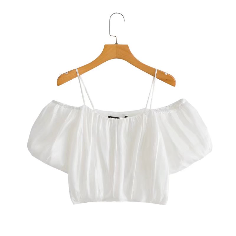 Summer Women Pleated Refined Stylish Solid Color off the Shoulder Camisole Top