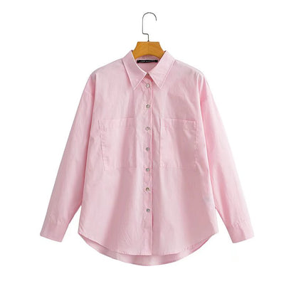 Frühling Herbst Damen Kleidung Büro Casual Solid Pink Grün Shirt