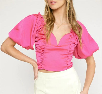 Top de punto con mangas de organza transparente para mujer para verano