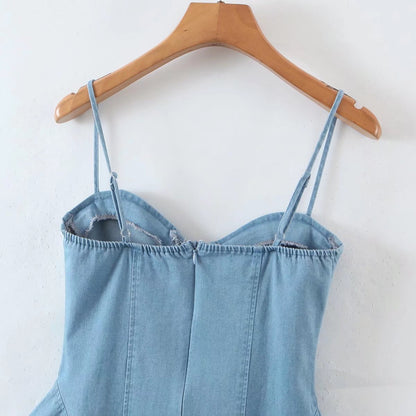 Sexy Denim Cami Kleid Frauen ommer Sexy Eingewickelt Brust Schnürung Abnehmen Taille