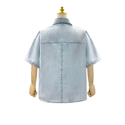 Popular Short Sleeved Shirt Spring Summer Washed Distressed Casual Denim Top