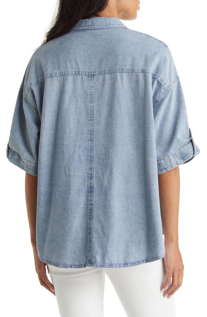 Beliebtes Kurzarmhemd Frühling Sommer Washed Distressed Casual Denim Top