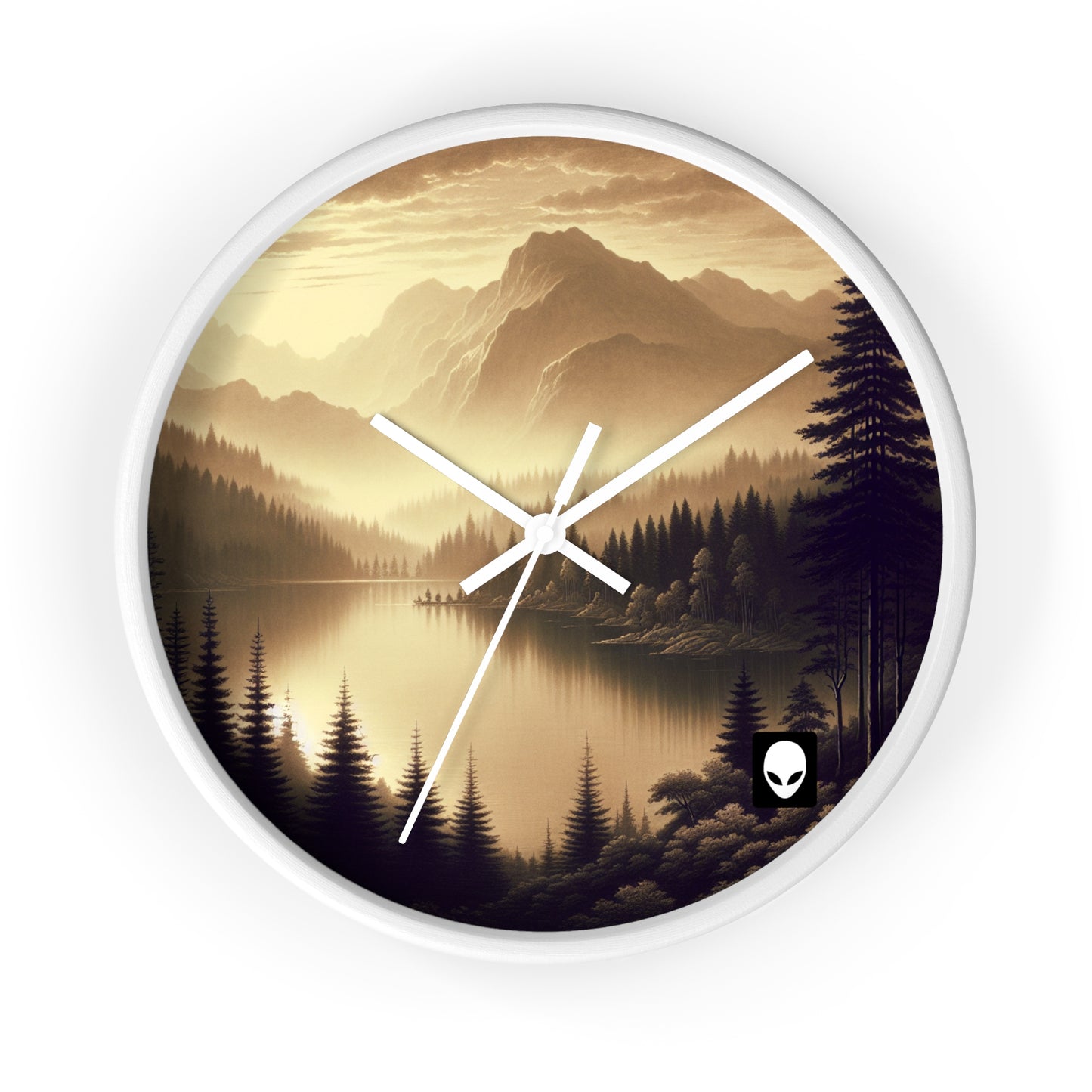 "Dawn at the Lake: A Foggy Mountain Morning" - The Alien Wall Clock Tonalism Style