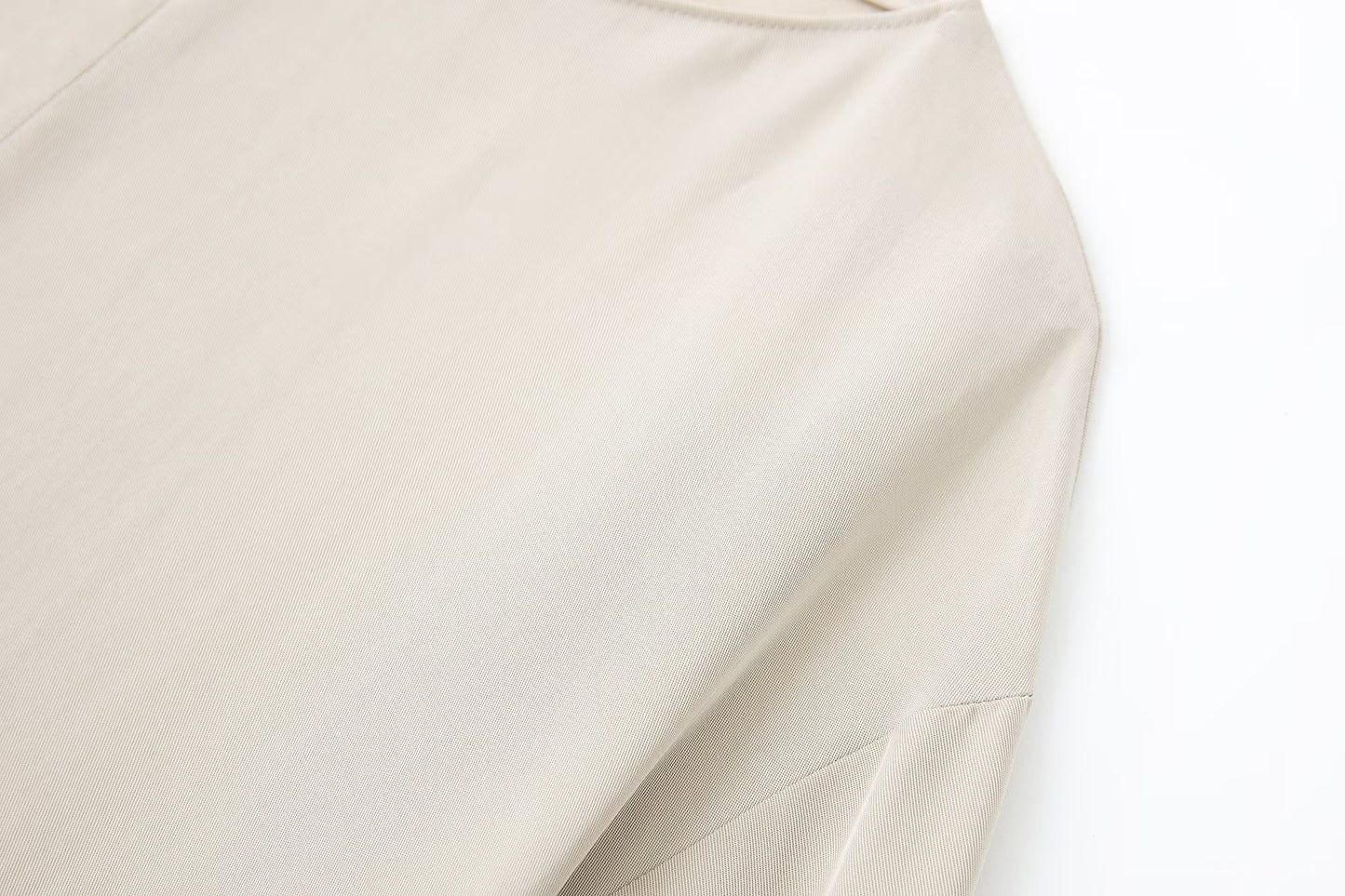 Women round Neck Spring Drawstring Hem Silk Satin Texture Drape Shirt Loose