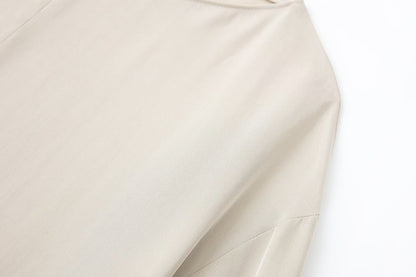 Women round Neck Spring Drawstring Hem Silk Satin Texture Drape Shirt Loose