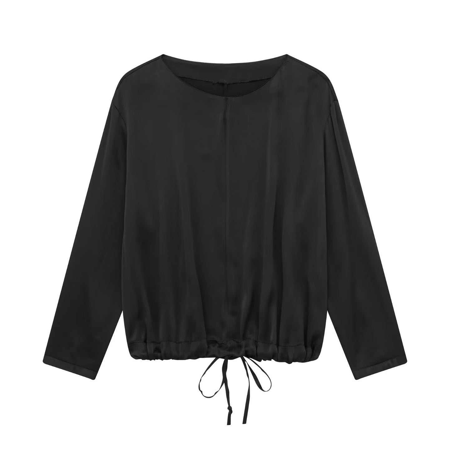 Spring Autumn Women Clothing Back Lace up Cropped Shirt