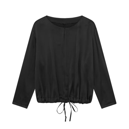 Spring Autumn Women Clothing Back Lace up Cropped Shirt