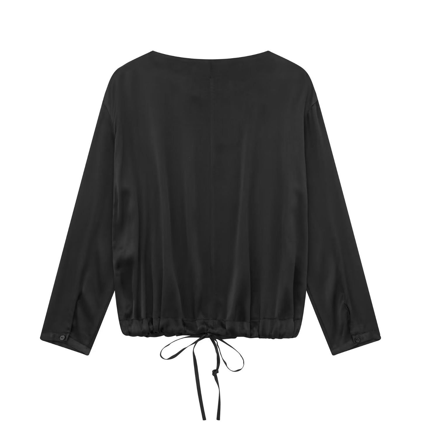 Spring Autumn Women Clothing Back Lace up Cropped Shirt