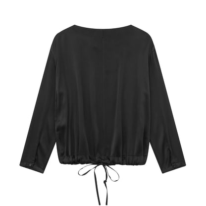 Spring Autumn Women Clothing Back Lace up Cropped Shirt