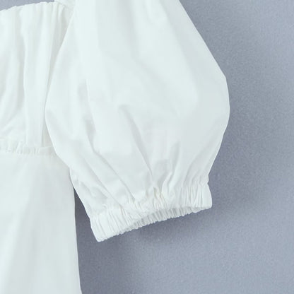 Camisa blanca de una sola botonadura con mangas abullonadas para mujer, blusa ajustada de verano que favorece la figura, blusa elegante, camisa pequeña