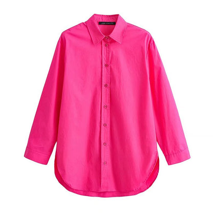 Camisa de popelina suelta para mujer, top informal adelgazante de manga larga