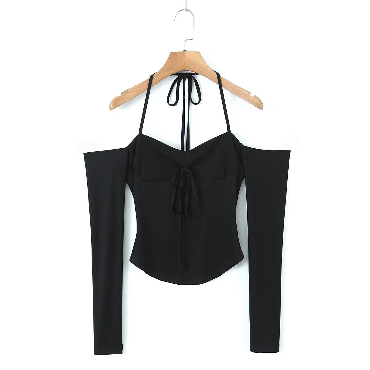 Frühling Damen Kleidung Neckholder Sexy Schnürung Neckholder Strick Kleines Top