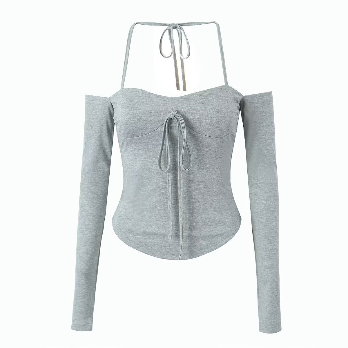 Frühling Damen Kleidung Neckholder Sexy Schnürung Neckholder Strick Kleines Top