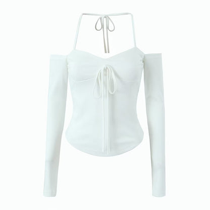 Frühling Damen Kleidung Neckholder Sexy Schnürung Neckholder Strick Kleines Top