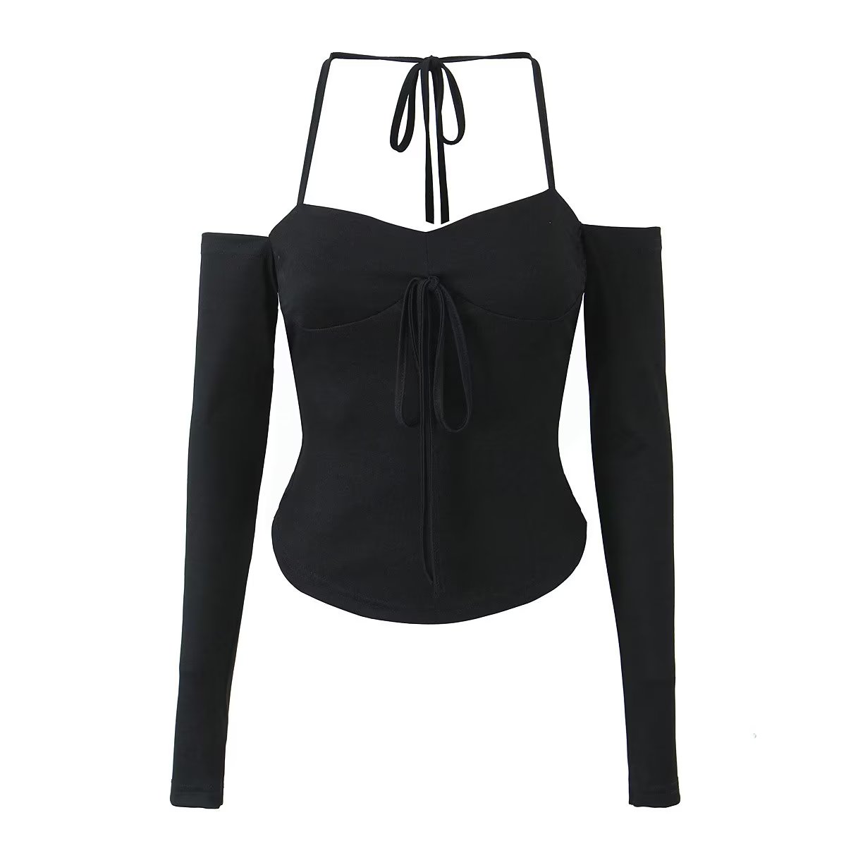 Spring Women Clothing Halter Sexy Lace up Halterneck Knitted Small Top