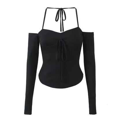 Frühling Damen Kleidung Neckholder Sexy Schnürung Neckholder Strick Kleines Top