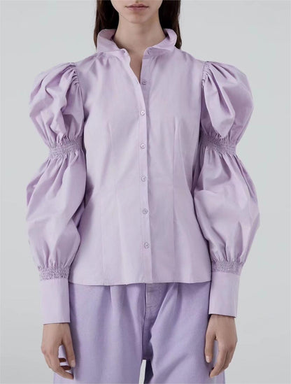 Blusa de manga larga bordada con nicho de otoño para mujer de color morado