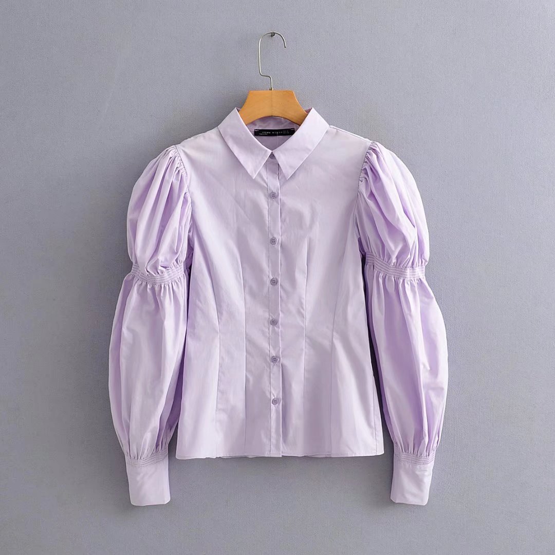 Blusa de manga larga bordada con nicho de otoño para mujer de color morado