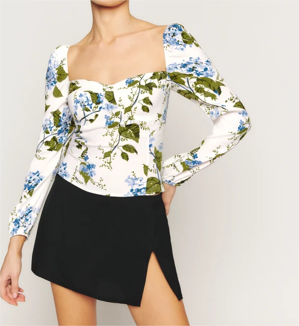 Frauen Floral Chiffon Hemd Frühling Sexy Kurze Floral Print Puff Ärmeln off Schulter Top