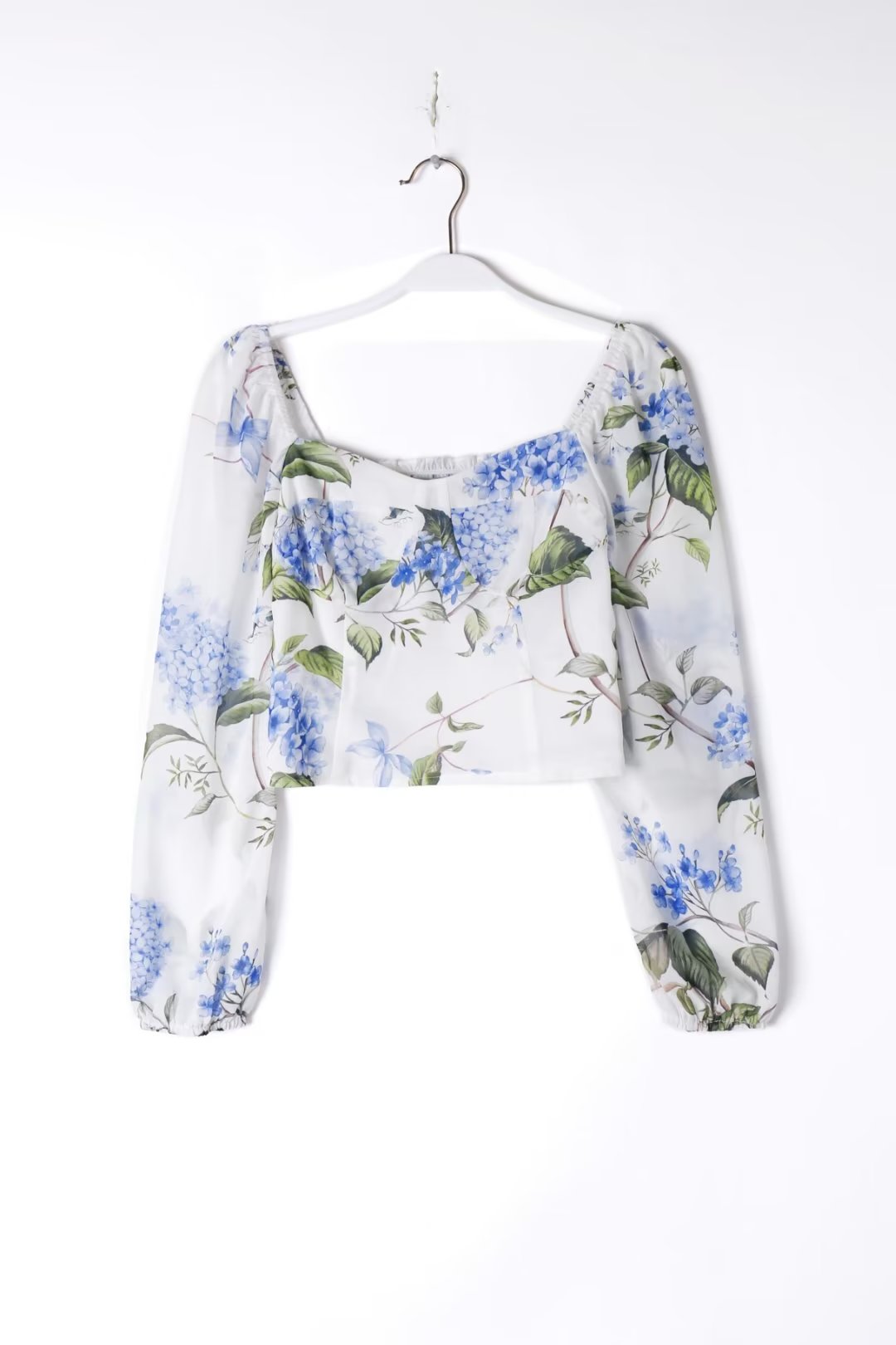 Women Floral Chiffon Shirt Spring Sexy Short Floral Print Puff Sleeve off Shoulder Top