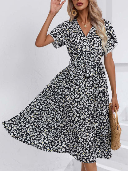 Women Clothing Dress Summer Small Floral Split V neck Women Clothing