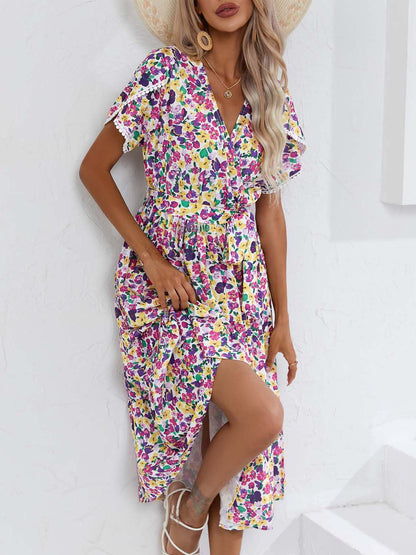 Women Clothing Dress Summer Small Floral Split V neck Women Clothing