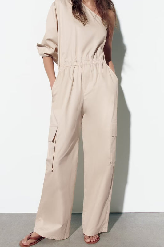 Personalized Street Jumpsuit Spring Trousers Tooling Solid Color Simple Casual Pants Women