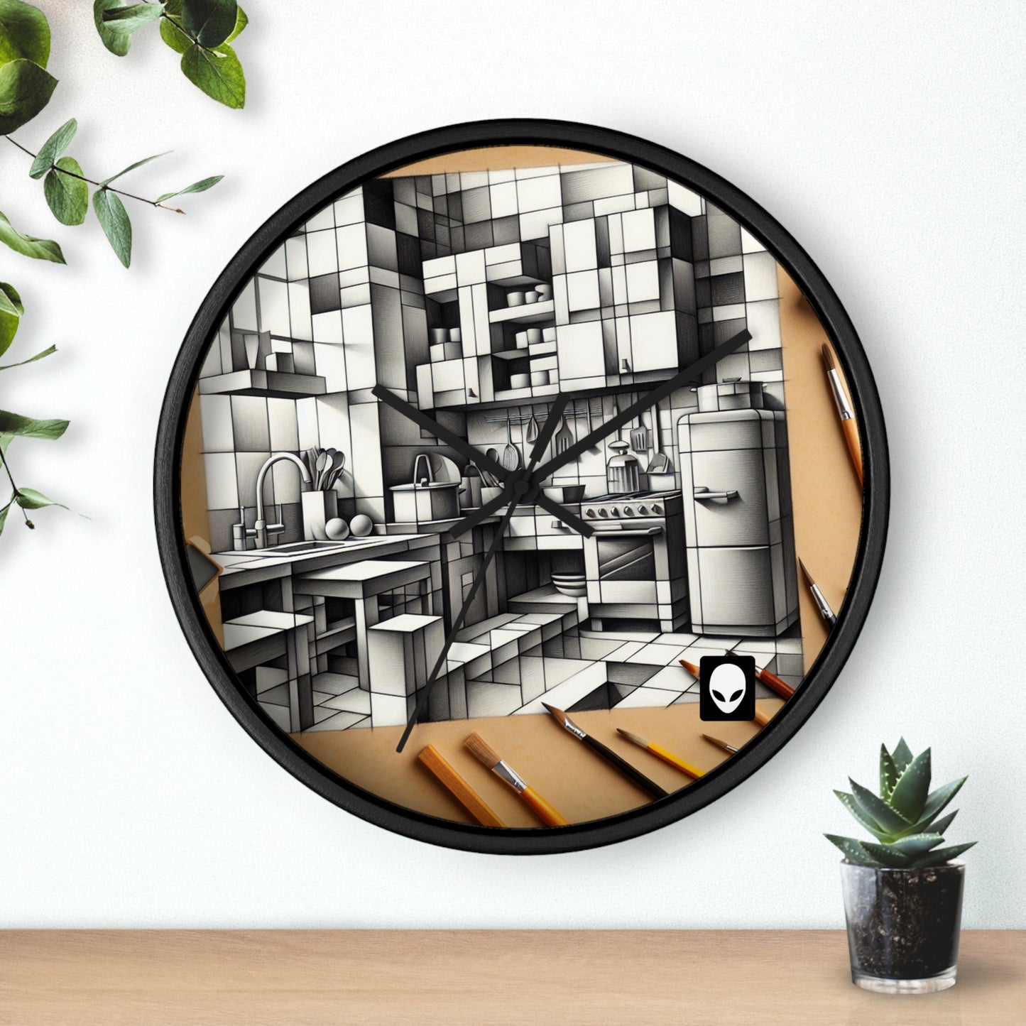 "Collage de cocina cubista" - El reloj de pared alienígena estilo cubismo