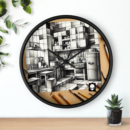 "Cubist Kitchen Collage" - Die Alien Wanduhr im Kubismus Stil