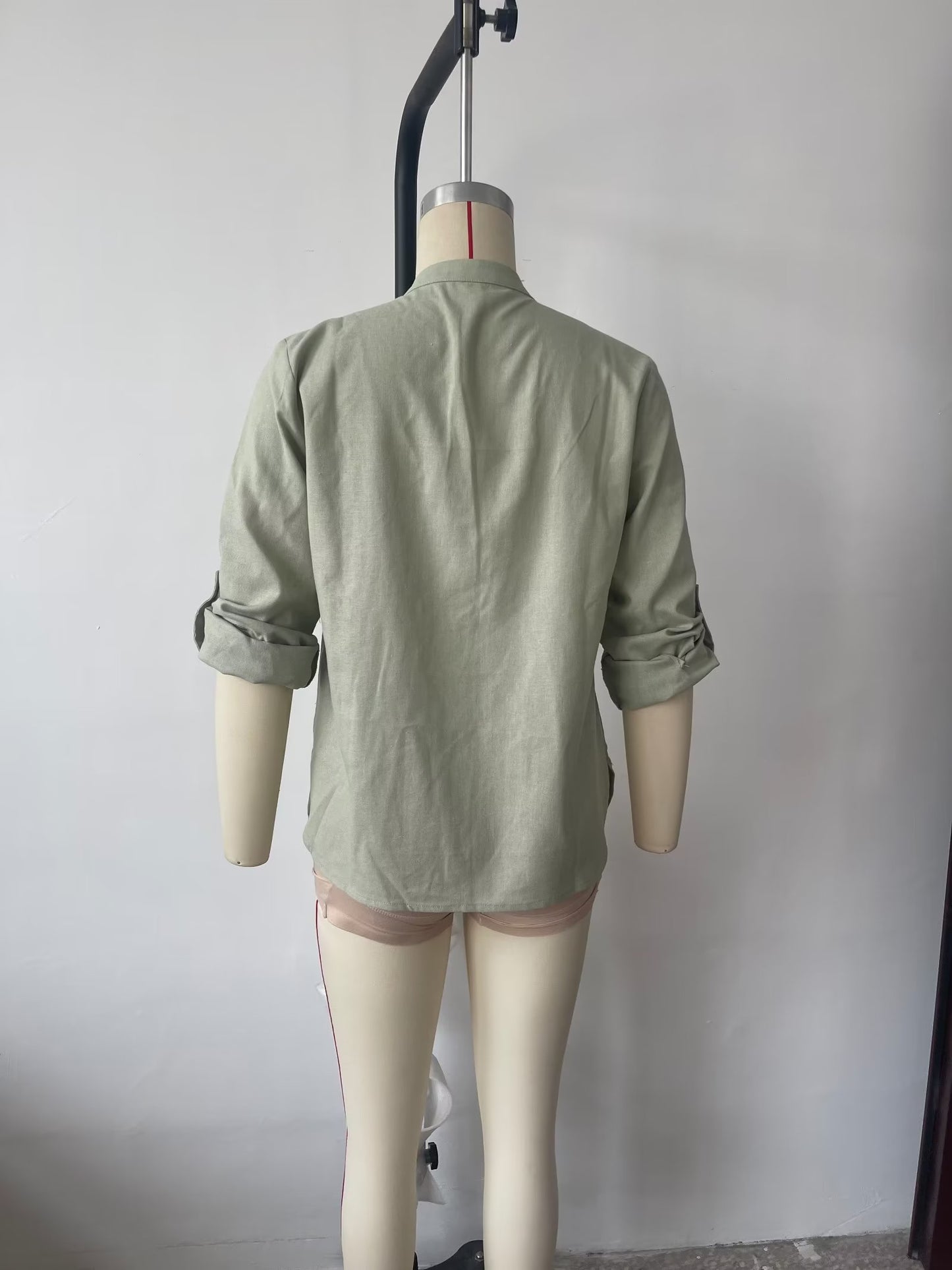 Camisa de manga larga con bolsillo de lino y algodón para mujer, informal, urbana, de primavera