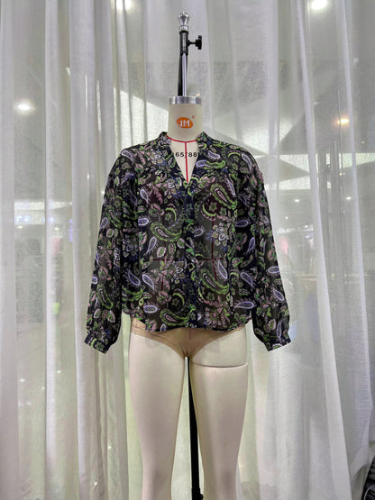 Camisa suelta de manga larga con estampado vertical de primavera para mujer