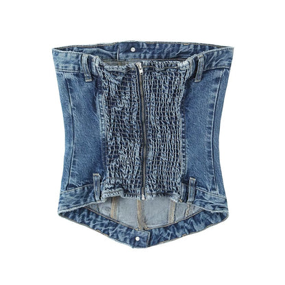 Sommer Damen Kleidung Elastisches Korsett Denim Top