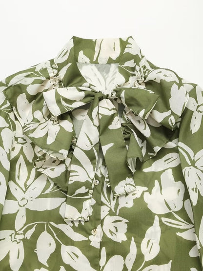 Camisa holgada con estampado floral y lazo para mujer para vacaciones de verano