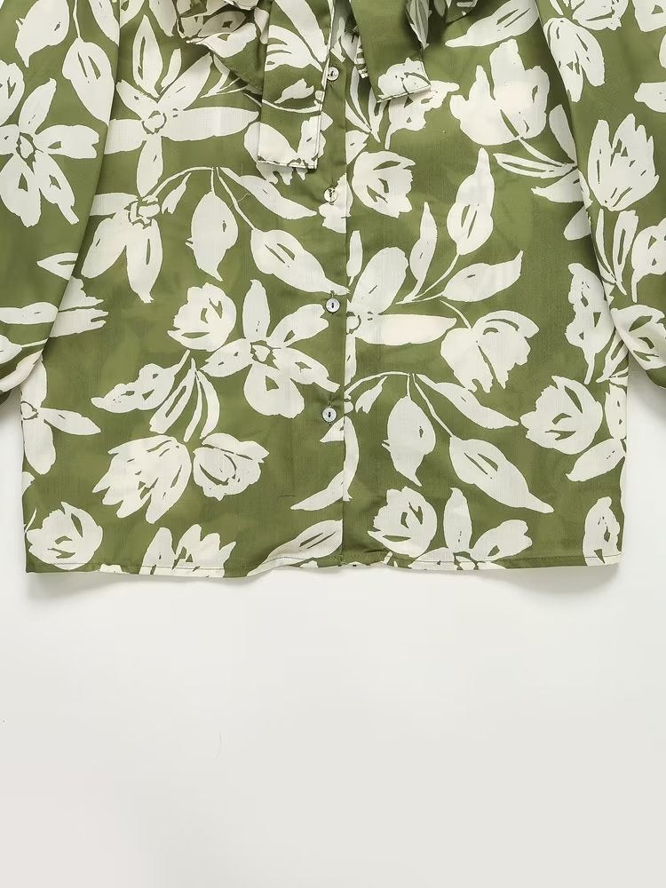 Camisa holgada con estampado floral y lazo para mujer para vacaciones de verano