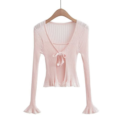 Light Pink Knitwear Women Clothing Spring Western Slim Fit Faux Two Pieces