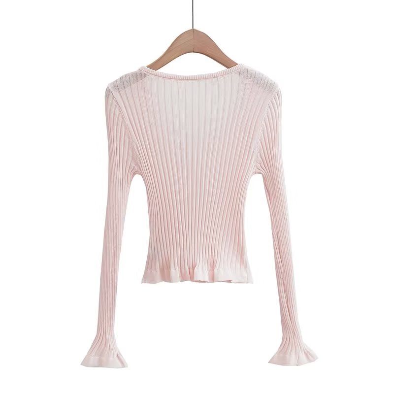 Light Pink Knitwear Women Clothing Spring Western Slim Fit Faux Two Pieces