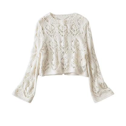 Women Clothing Sexy Hollow Out Cutout Long Sleeved Lace Top