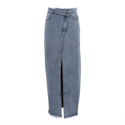 Frauen Kleidung Rock Herbst Winter Lange Hohe Taille Schlitz Vintage Denim Rock Hüfte Rock