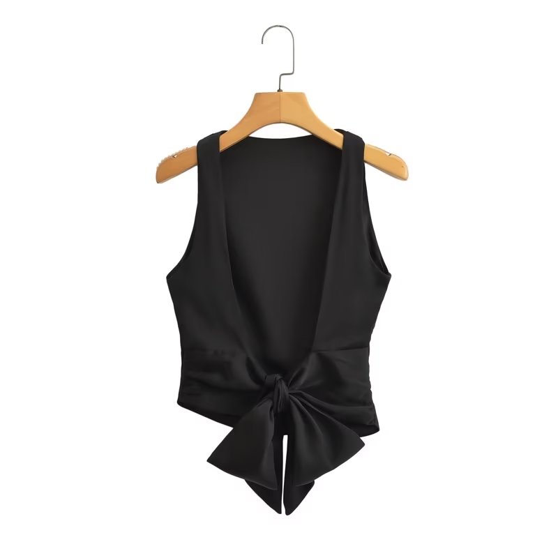 Spring Solid Color Inner Wear Backless Tied Spaghetti Strap Vest Women