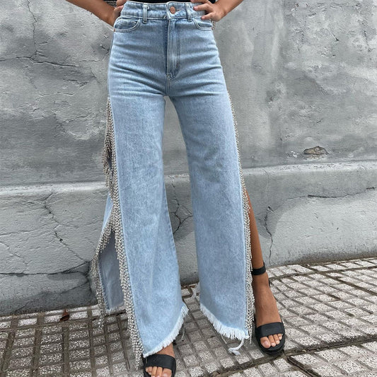 Sexy High Waist Jeans Women Washed Hollow Out Cutout out Baggy Pants