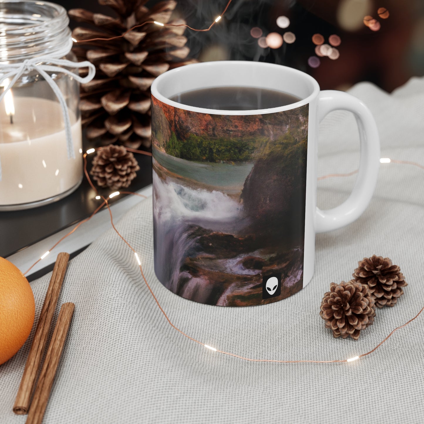 "Capturando la belleza de la naturaleza: creando un paisaje icónico en un arte vibrante" - Taza de cerámica The Alien de 11 oz