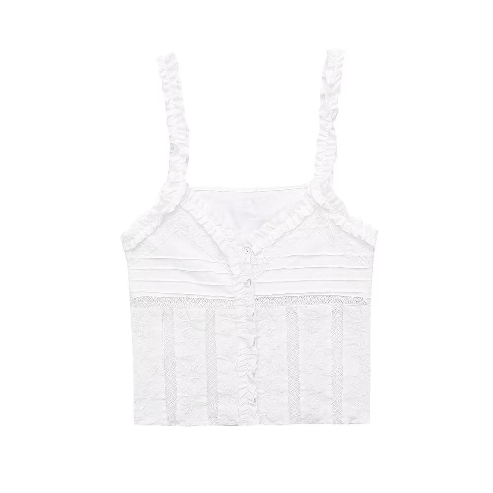 Summer Women Clothing Niche Sexy V neck Inner Vest Embroidered Strap Top