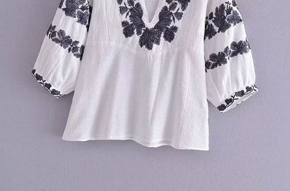 Spring Women Embroidered Cotton Loose Shirt