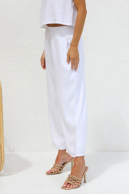 Ladies Cotton Linen Casual Sleeveless Buckle Vest Cropped Double Pocket Wide Leg Pants Set