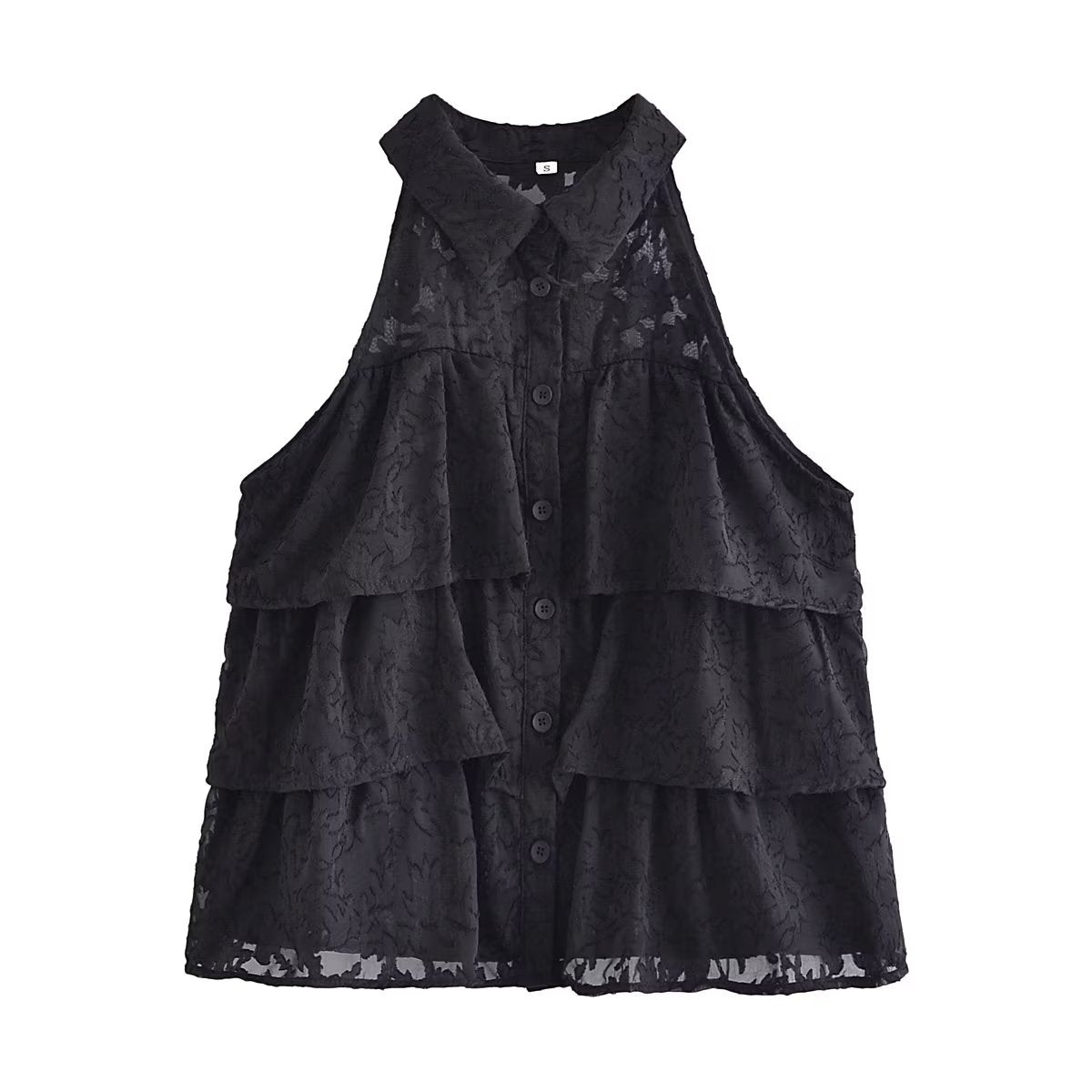 Spring Women Street Embroidered Jacquard Sleeveless Shirt