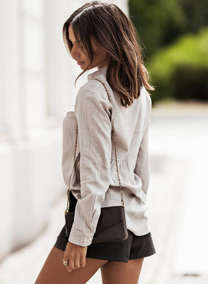 Camisa de color liso para mujer, cárdigan holgado de lino y algodón con cuello cruzado para primavera y verano, ropa para mujer