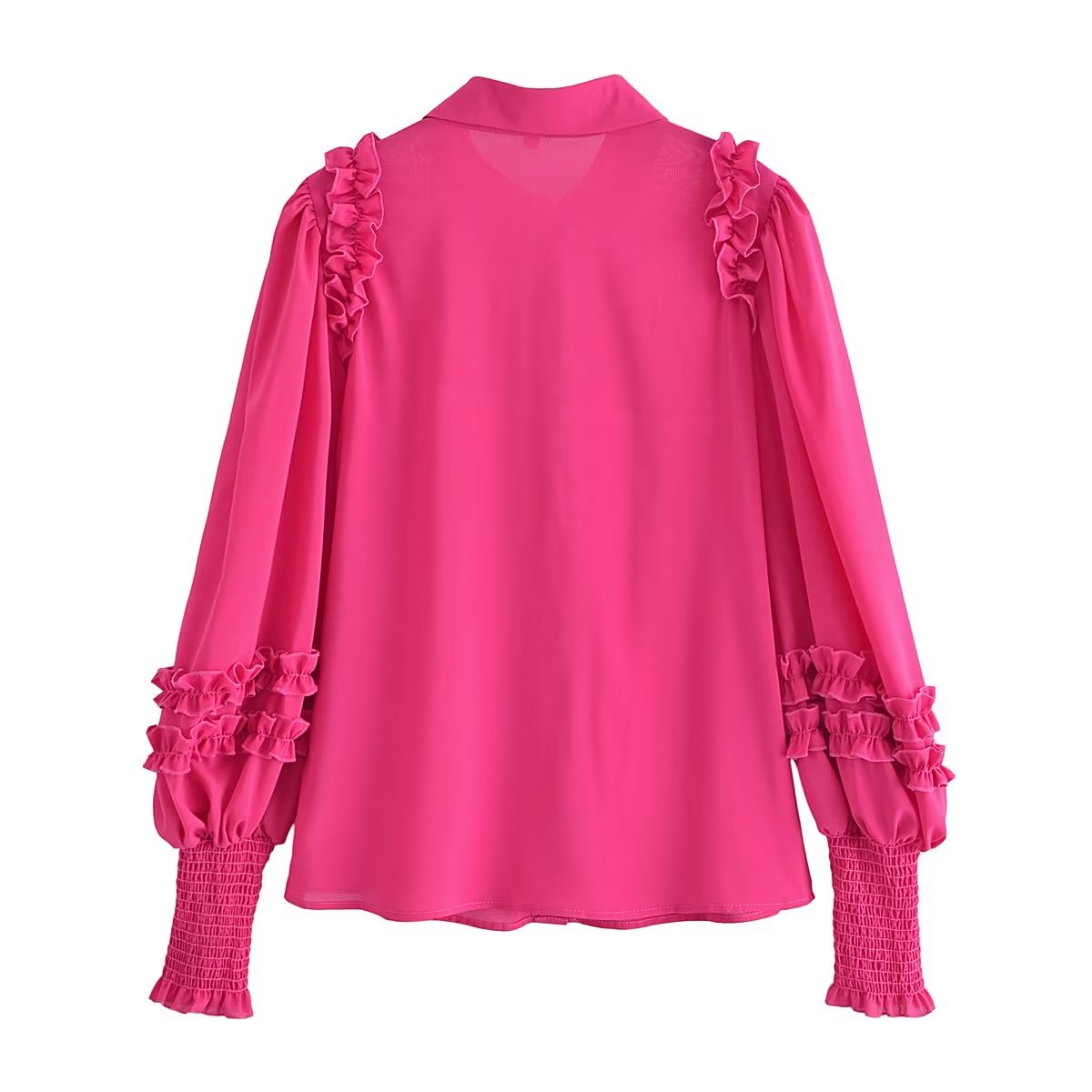 Summer Rose Red Lantern Sleeve Shirt Laminated Decoration Collared Long Sleeve Shirt Top Women