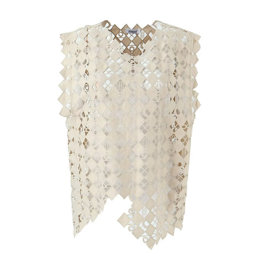 Retro Hollow Out Cutout Out Diamond Lattice Vest Elegant Vest Spring Solid Color Top Women